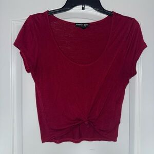 About A Girl Red Crop Tie Front T-Shirt